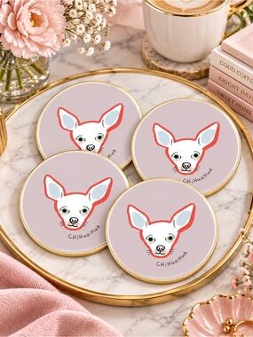 Fringe Studio BFF Chihuahua Ceramic Coasters Set of 4 NWT